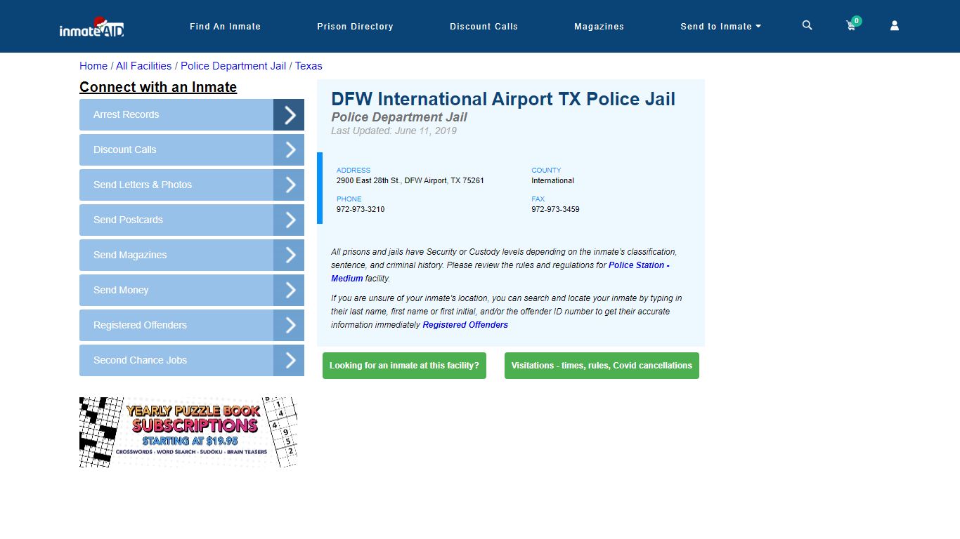 DFW International Airport TX Police Jail TX - Arrests, Warrants - InmateAid
